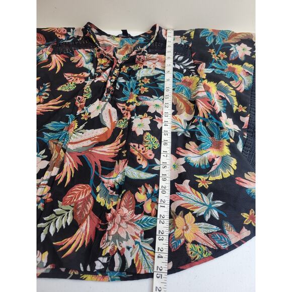 Zac & Rachel Batwing Boho Top Women's 1X V-Neck Semi Sheer Black Tropical - Picture 4 of 13